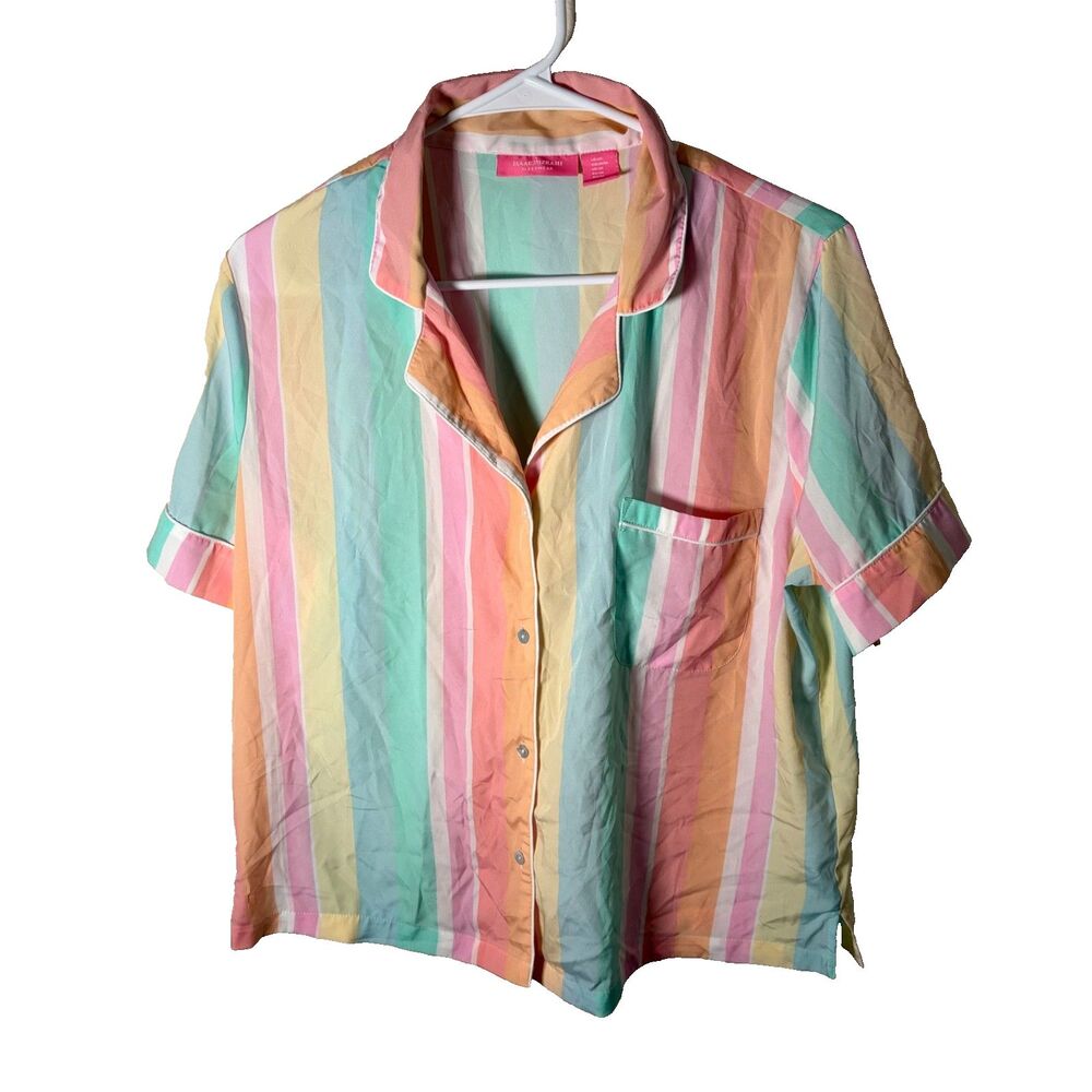 Isaac Mizrahi Sleep Shirt Women's Medium Colorful Rainbow Pajama Top Collared